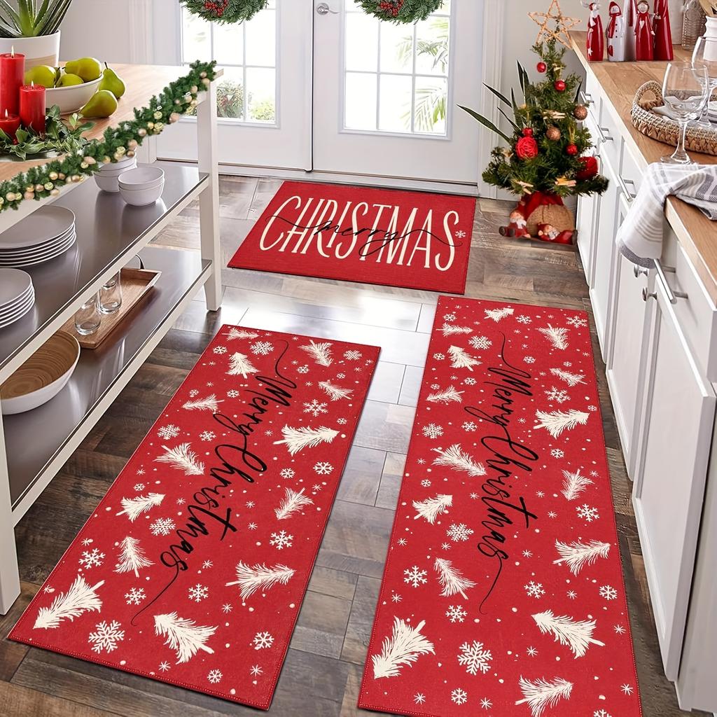 Christmas Xmas Gnome Deer Wood Grain Kitchen Rug 2 Pack Non Slip Washable Floor Mat Indoor Holiday Decor