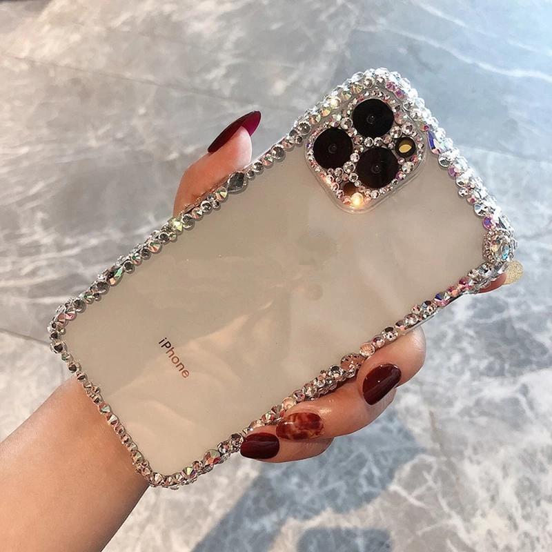 Роскошный модный мягкий чехол для телефона Bling Rhinestone Gem diamond для iPhone 16 15 14 13 Pro Max 11 Pro 12 Pro Max Glitter Camera Protection Cover Coque