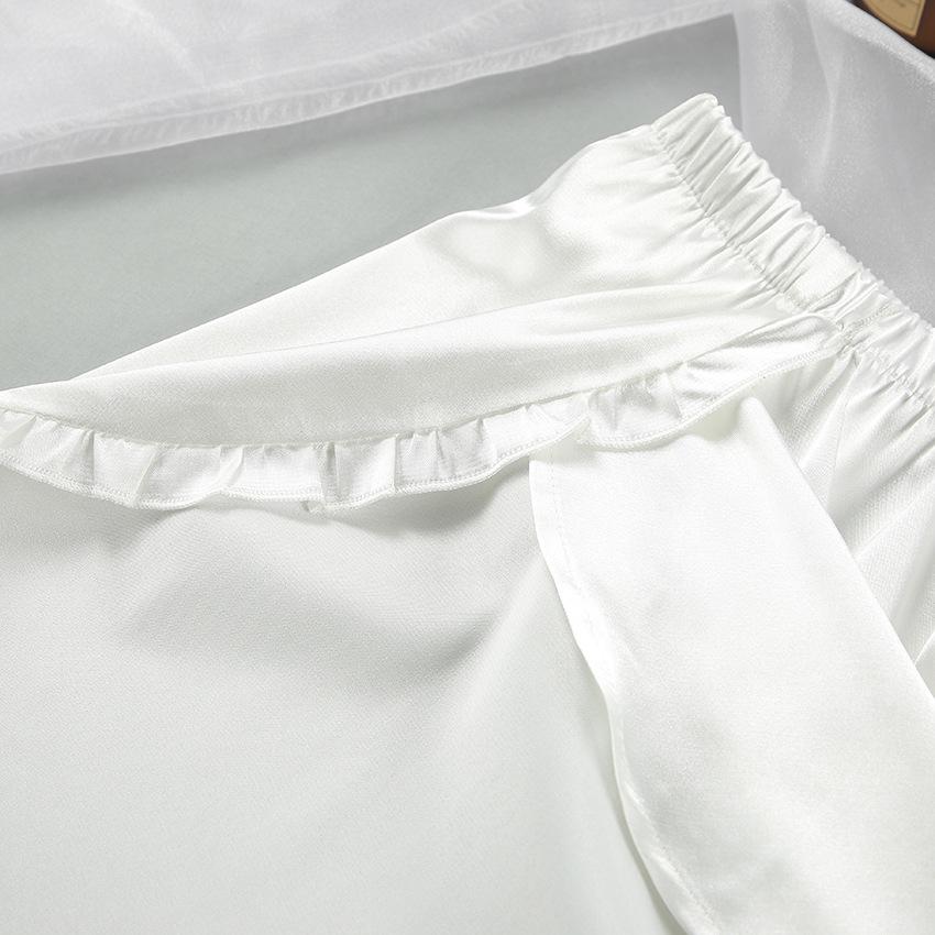 Пижама из ледяного шелка, женская летняя сексуальная майка с оборками на пупке, домашний костюм