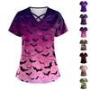 Women's Short Sleeve Stagger V Neck Print Pocket Dry- Top