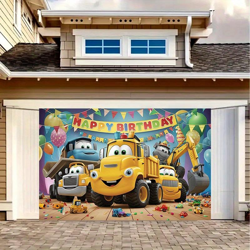 1pc Building Theme Birthday Party Banner - Excavator and Bulldozer Pattern Design, with "Happy Birthday"