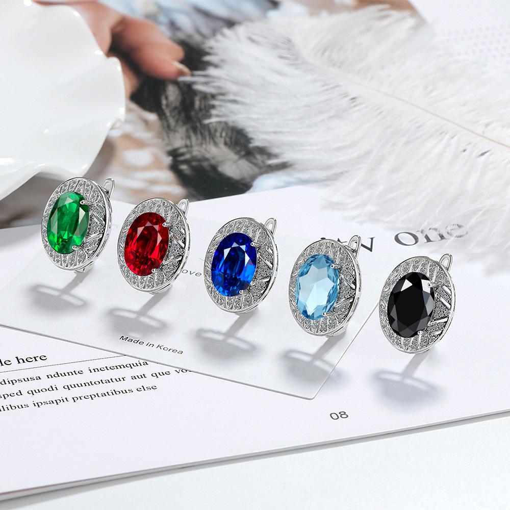 925 Sterling Silver Multi-color Round Crystal Zircon Earrings Anniversary Birthday Wedding Party Gift