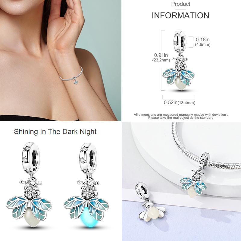 925 Стерлинговое Серебро Красочный Ловец Снов Светящийся Светлячок Подарок Самолет Земля Шармы Подходят Оригинальный Подвеска DIY Изготовление Ювелирных Изделий