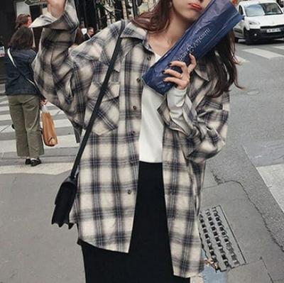 Шикарная клетчатая рубашка Харадзюку - Женская в корейском ретро-стиле, весна 2025, с длинным рукавом, свободная куртка в гонконгском стиле