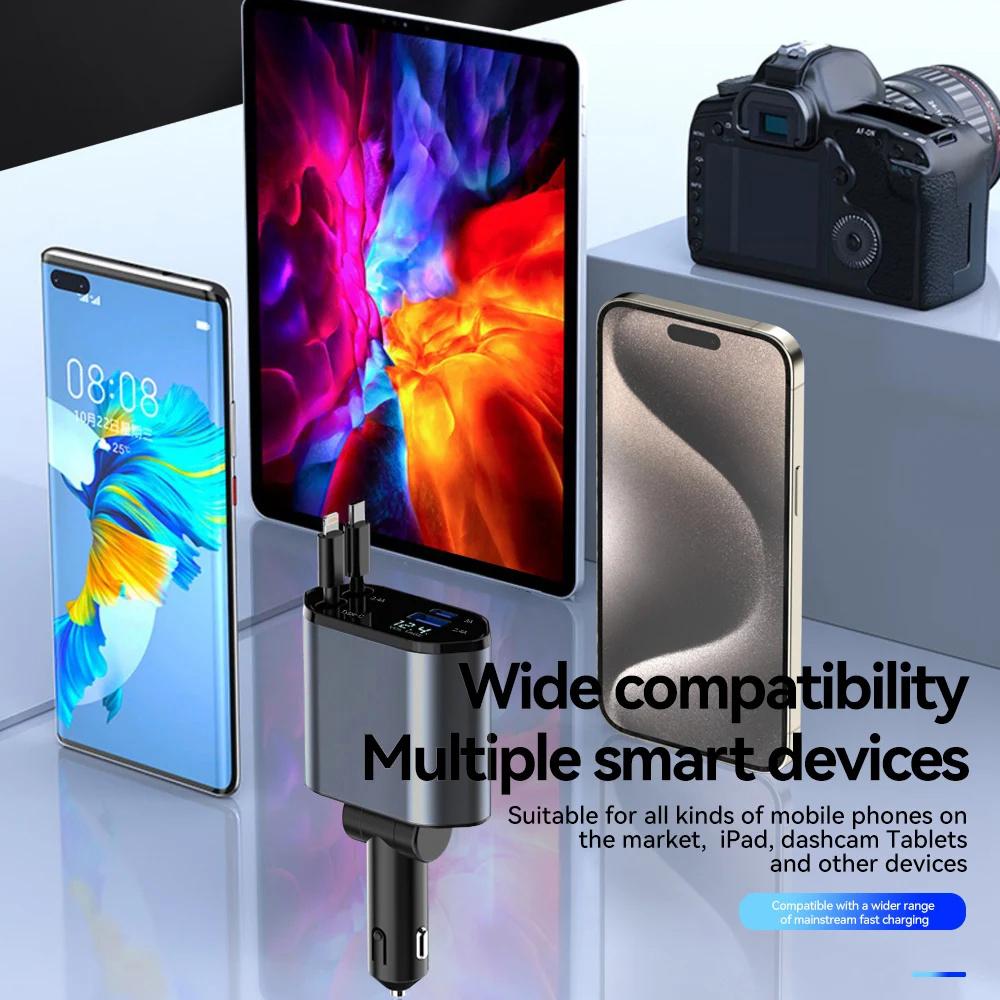 120 Вт выдвижное автомобильное зарядное устройство 4 в 1 USB C быстрая зарядка автомобильный разъем зарядное устройство адаптер для iPhone Xiaomi Huawei Samsung