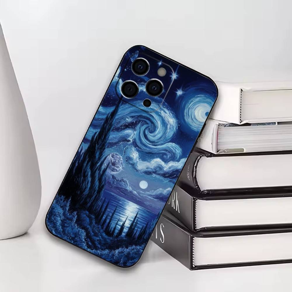 Чехол для телефона Art Van Gogh Starry sky Для iPhone17,16,15,14,13,12,11 Plus,Pro Другие Мягкий Черный Чехол