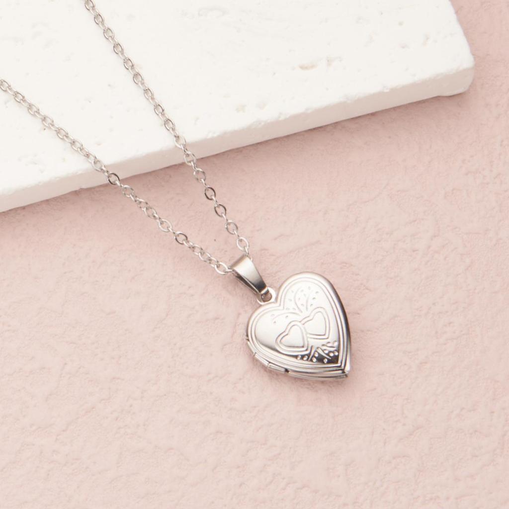 Stainless Steel Silver & Gold Women's Heart Photo Frame Locket Necklace
