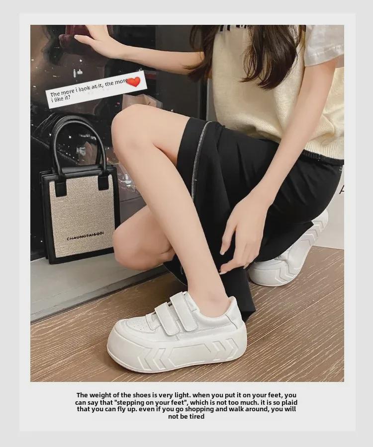 Женские кроссовки на липучке и платформе весна/осень 2024 г. — в стиле колледжа, белые