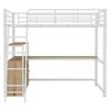 Loft Bed, 140*200cm, Iron Frame Bed, Practical Drawers, Stylish L-shaped Desk, Laminate Design, Without Mattress, White