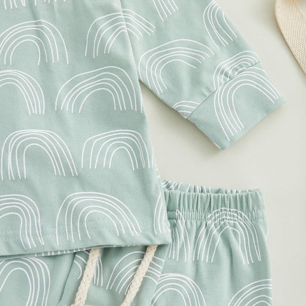 Одежда с радужным принтом для маленьких девочек и мальчиков, комплекты одежды из 2 предметов на осень/зиму для новорожденных, толстовка с круглым вырезом и длинными рукавами + брюки