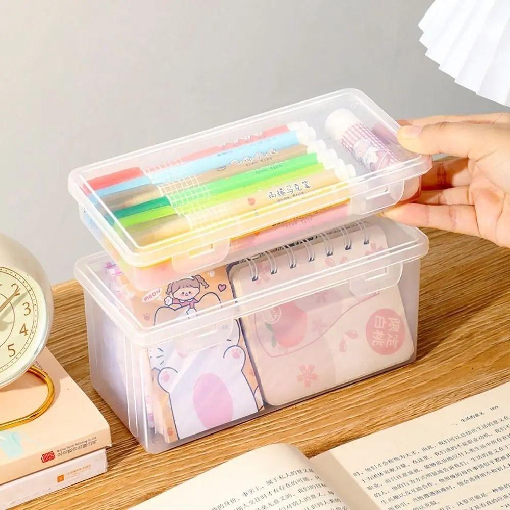 Transparent Desktop Storage Box Buckled Stationery Box Waterproof Pencil Case Organizer