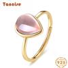 Tancise Classic 925 Sterling Silver 9*7 Pink Quartz Ring Ladies Jewelry Wedding Promise Party Gift