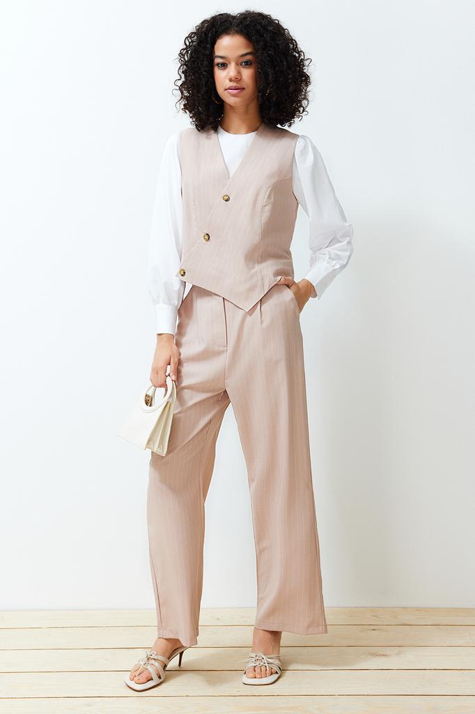 Women's Hijab Bottom-Top Set Fashion New Season Stone Double Breasted Closed Vest Trousers Woven Bottom Top Set