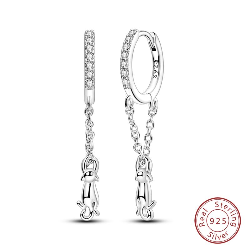 Charms Double Hoop Earrings For Women 100% 925 Silver Cubic Zircon Heart Star Moon Earrings Elegant Birthday Jewelry Gifts