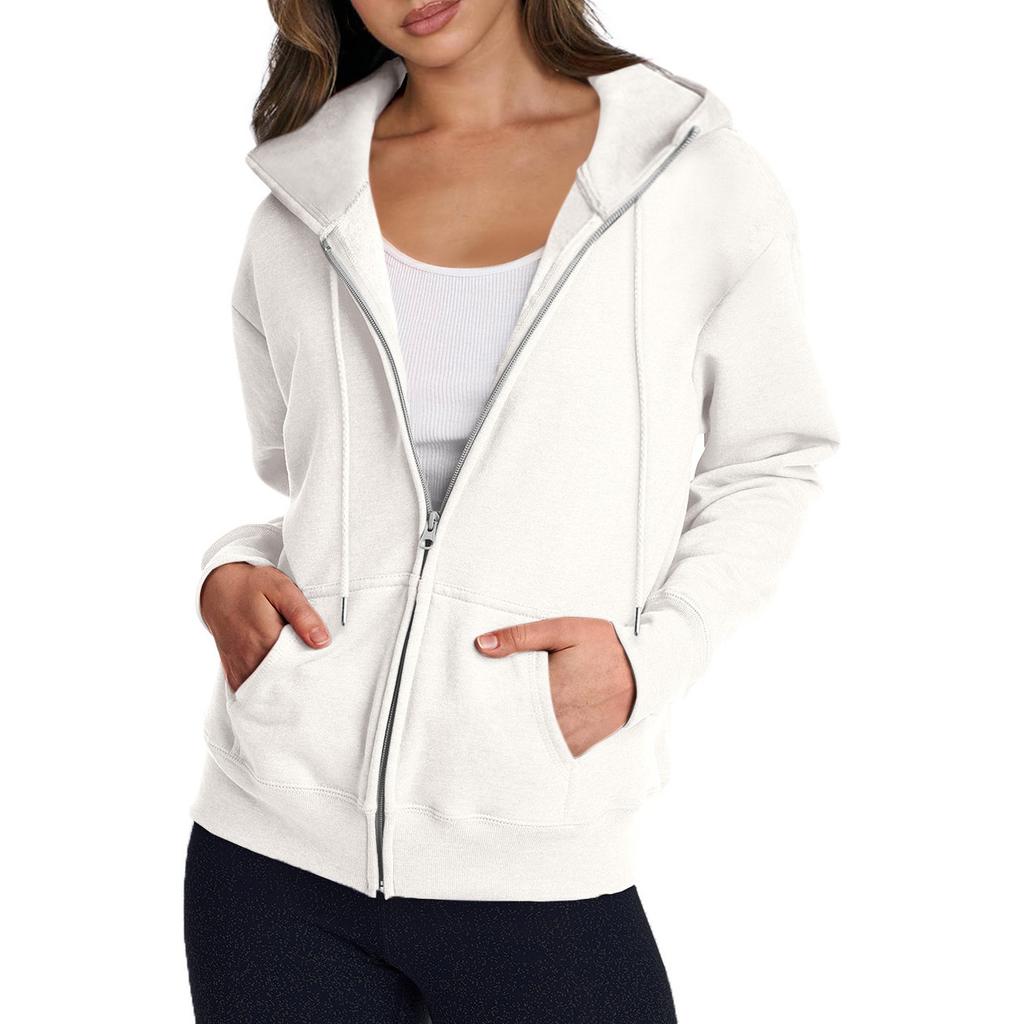 Women's Casual Fashion Solid Color Long Sleeved Zippered Hooded Sweatshirt