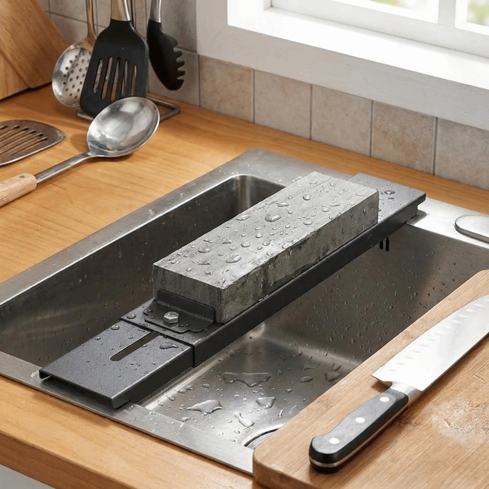 Retractable Sink Mounted Sharpener Stand Carbon Steel Whetstone Grinder Rack Household