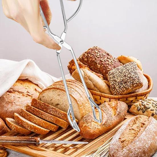 Щипцы для ножниц для еды, нержавеющая сталь, нескользящая длинная ручка, защита от ожогов, многофункциональный зажим для сервировки стейка, хлеба, углерода, гриль