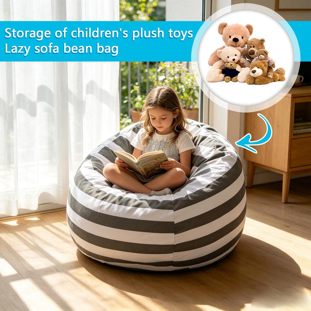 Kids Bag Chair with Stuffed Toy Storage, Soft Lounger for Children