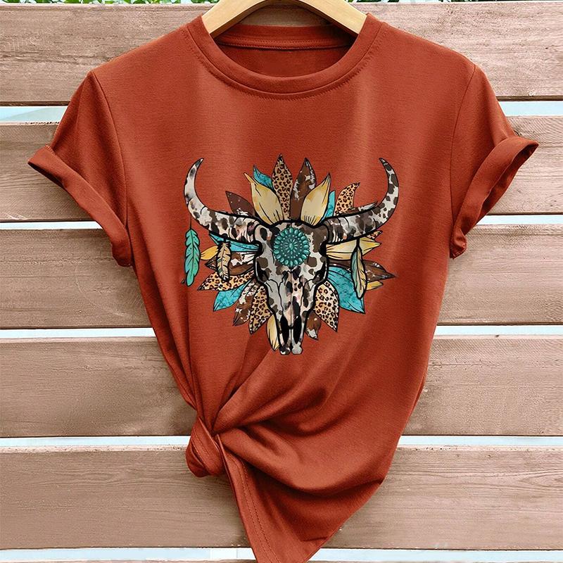 Модная женская футболка с принтом животных, коровы, скелета, цветов, забавная повседневная футболка с круглым вырезом и короткими рукавами, летняя женская футболка