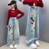 Девочки Джинсы Весна и Осень Ковбойские Широкие Брюки Детские Девочки Осенние Брюки Свободные Брюки