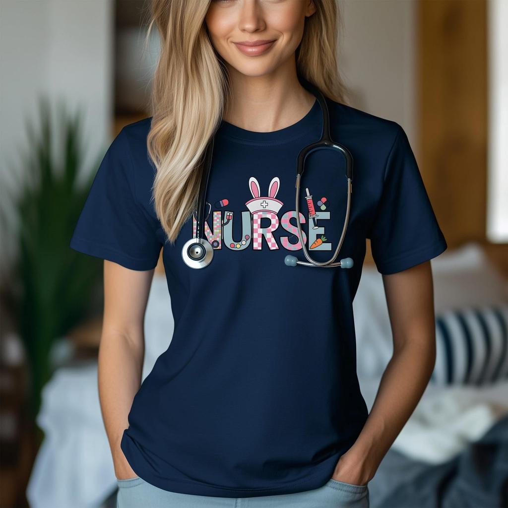 Nurse Bunny Ears Graphic Unisex T-Shirt and kids tshirt | Trendy Easter Apparel for Medical Professionals
