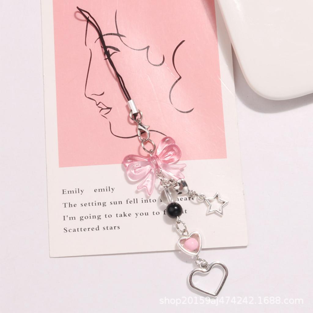 Милый азиатский - Брелок-подвеска с бантом Креативная короткая цепочка для мобильного телефона Сердечко и звезда Набор аксессуаров Упаковка Украшение