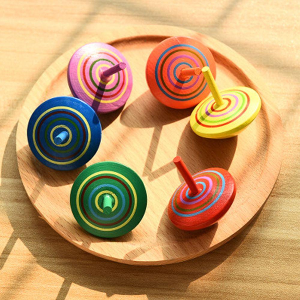 Classical Children Kid Multi-color Gift Rotate Hand Spinning Toy Wooden Spinning Top