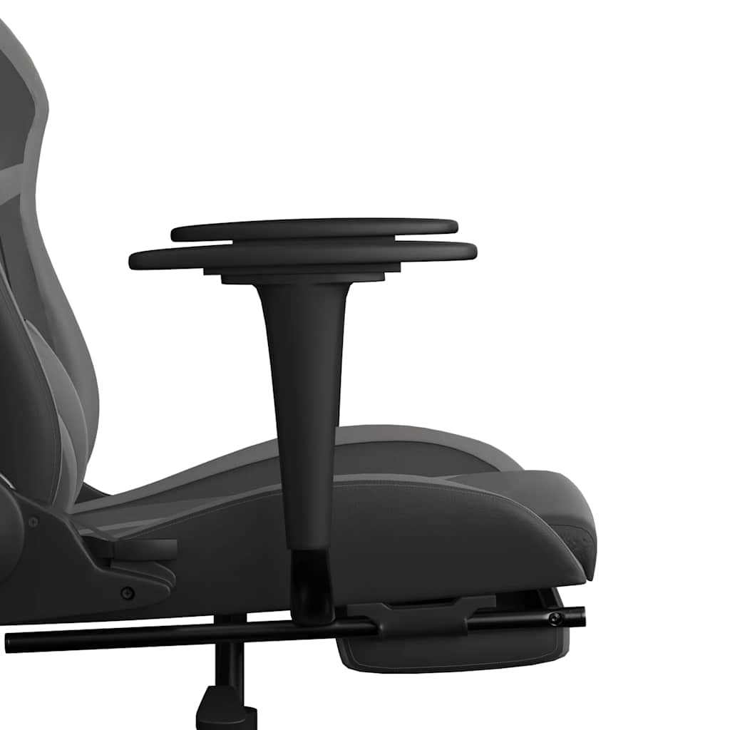 Gaming Chair with Massage & Footrest Black & Gray Faux Leather