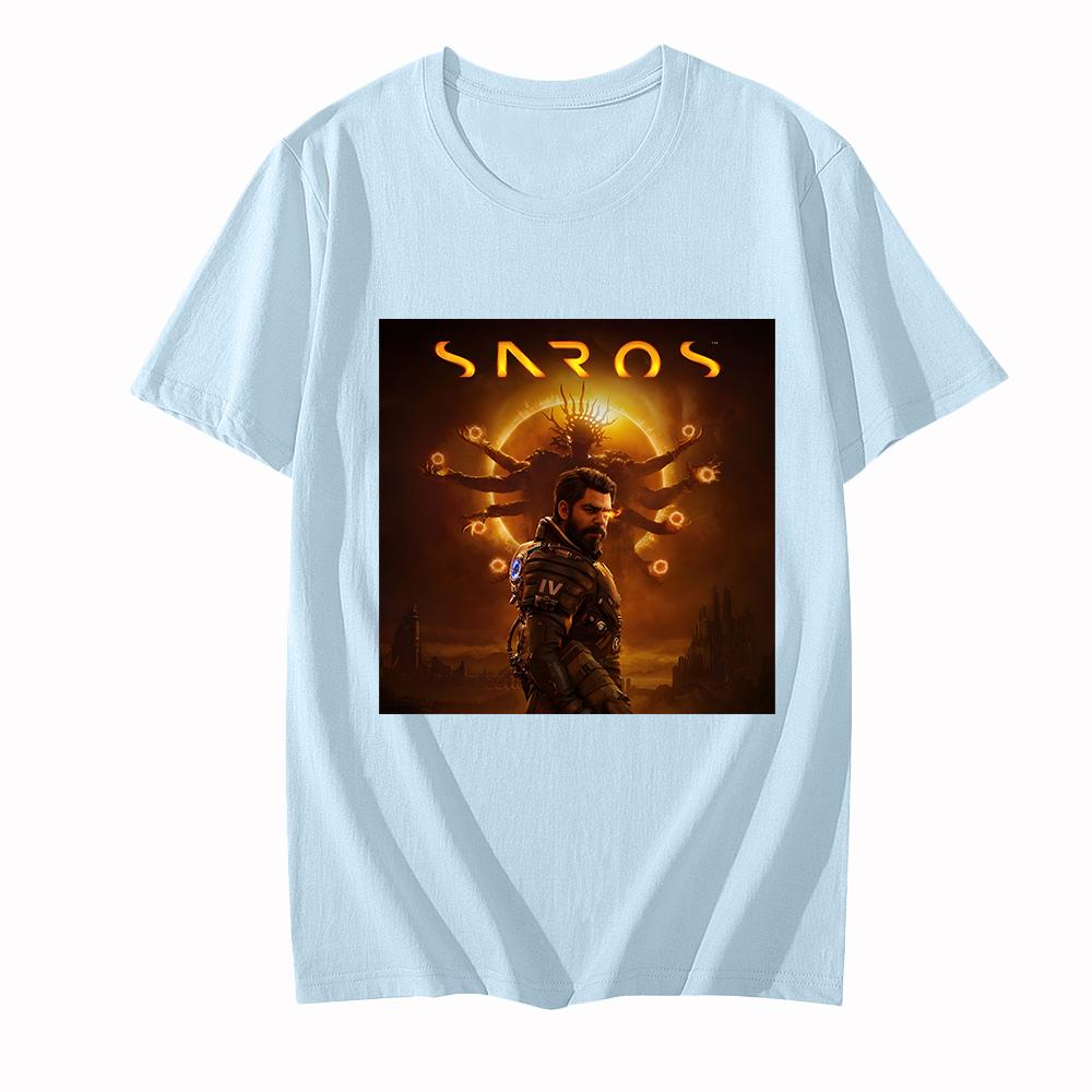 Игровая футболка Saros с коротким рукавом для лета, футболки с круглым вырезом для женщин/мужчин, повседневные хлопковые футболки, модные топы с графическим принтом