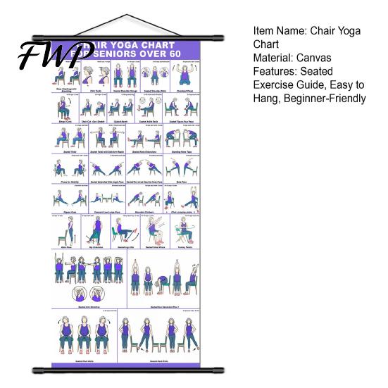 Easy Movement Exercises Chair Yoga Wall Chart, Canvas Poster with Hanging Rod And Rope, Senior Fitness Guide Chart for Seniors Beginners Home