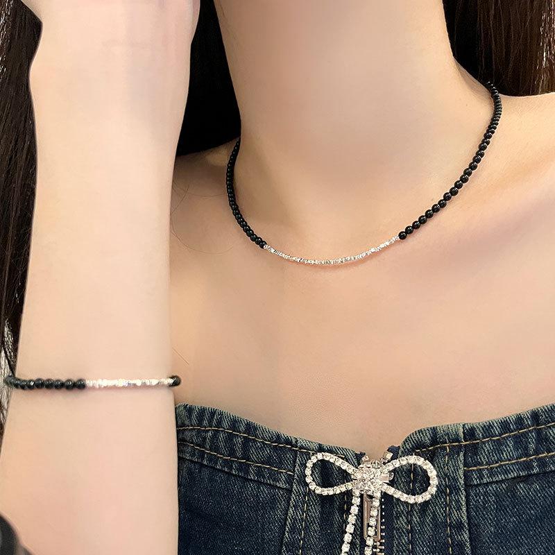 Фрагментированное ожерелье из черного агата, фрагментированные пары браслетов, сверкающие аксессуары ручной работы из бисера