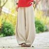 Cotton Linen Bloomers Wide Leg Pants Women Vintage Full Length Fashion Elegent Pants Solid Elasitic Waist Spring Autumn