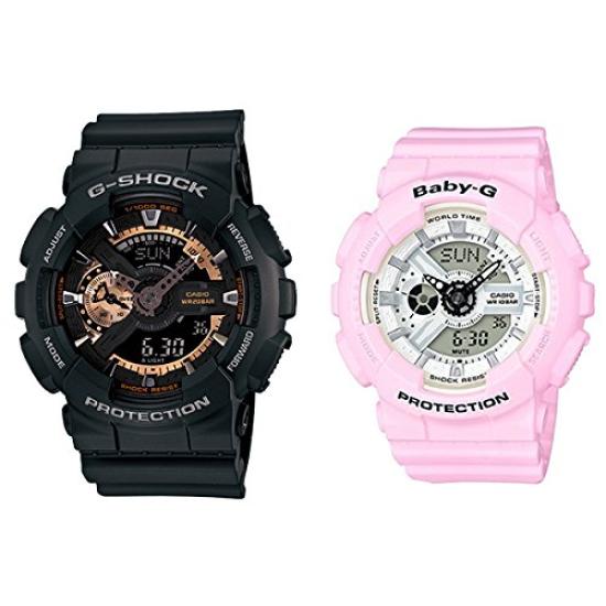 Casio Набор парных часов G-SHOCK и Baby-G GA-110RG-1A/BA-110BE-4, Черный/Розовый, Включает подарочную коробку для хранения