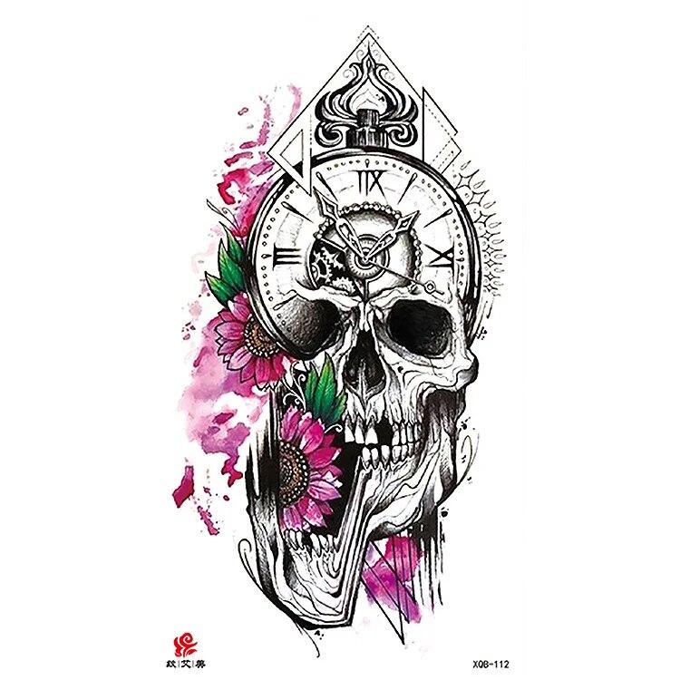 Маленькая водонепроницаемая временная татуировка на всю руку с головой волка, тигра и цветка, наклейка для боди-арта, рука для мужчин и женщин