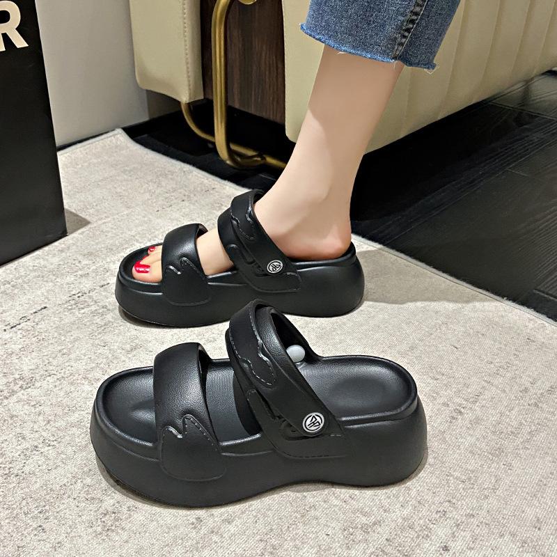 Женские шлепанцы EVA на толстой подошве — нескользящие, с мягкой подошвой, с двойными ремешками, пляжные сандалии