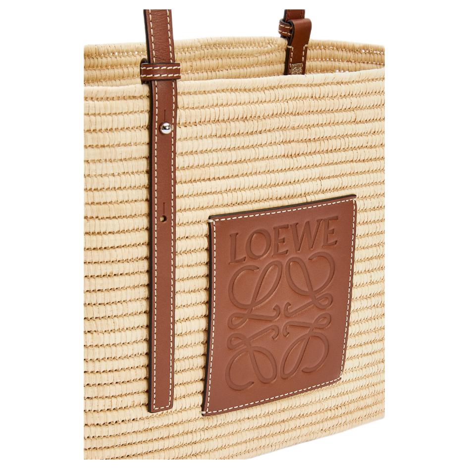 Loewe Basket Woven Square Raffia And Calfskin Leather Tote Bag Women Tote Bags Natural Walnut A223099X02-9943