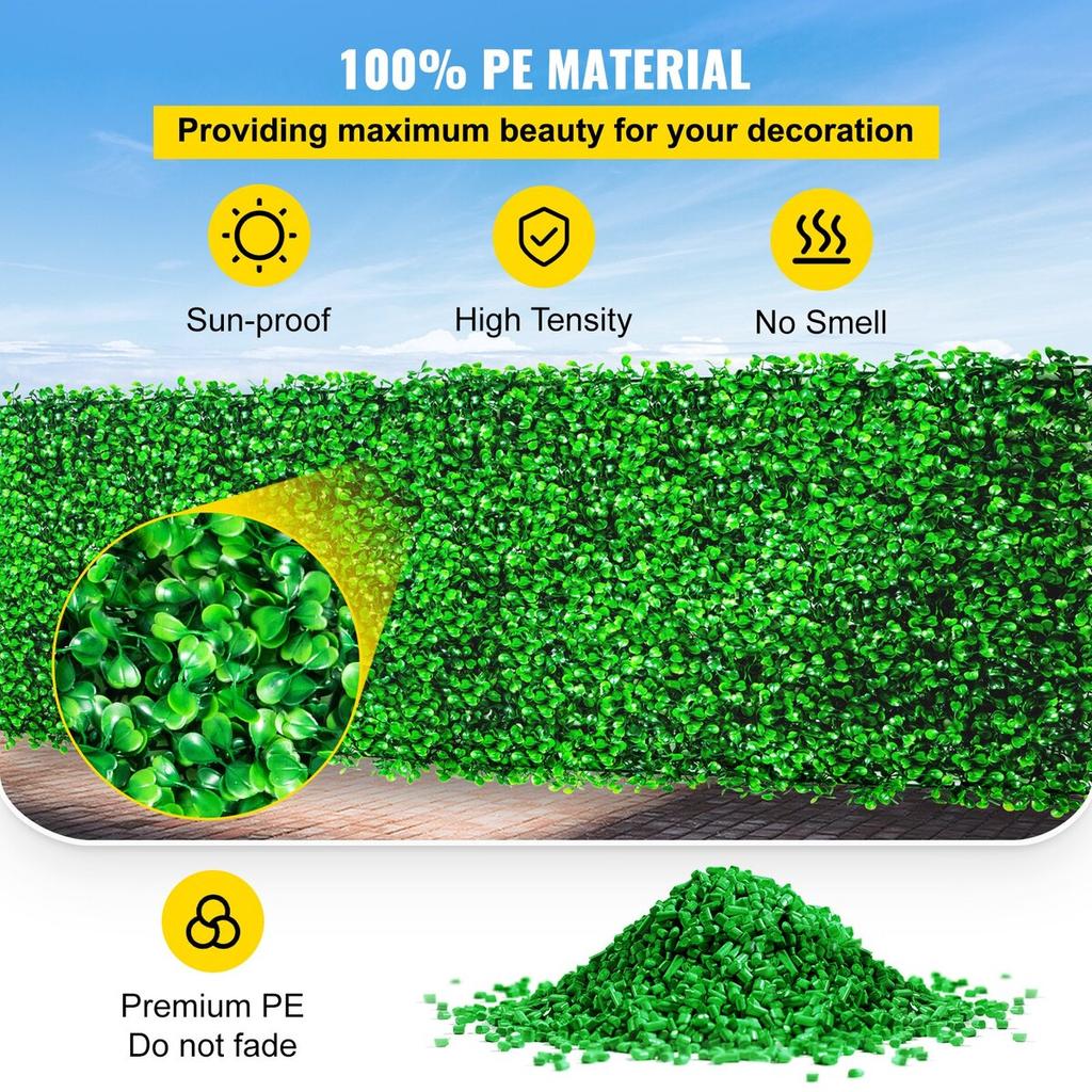 Artificial Boxwood Panel UV 24PCS Boxwood Hedge Wall Panels Artificial Grass Backdrop Wall 10"x10" 4 cm Green Grass Wall Fake Hedge for Decor Privacy
