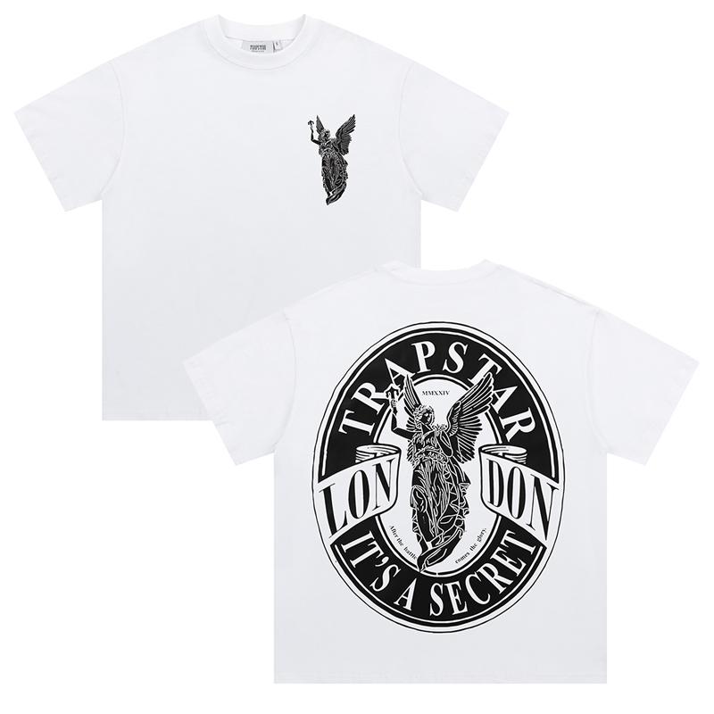 741 Trapstar London 2025 Лето Новая Высококачественная Хлопковая Круглая Горловина Свободная Футболка Большого Размера Для Мужчин и Женщин Парная Футболка