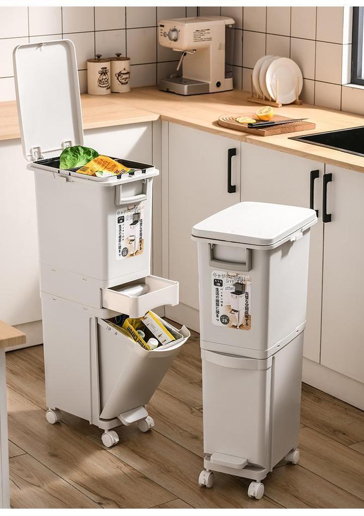 Kitchen Waste Bin with Wet/Dry Separation - Sealed, Portable, and Sanitary Trash Can