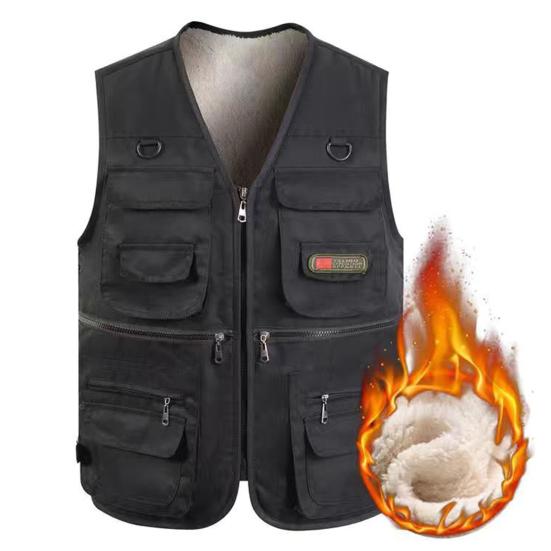 Зимний жилет для рыбалки с несколькими карманами, однотонный утепленный кардиган без рукавов с v-образным вырезом, большие размеры, мужской зимний жилет для путешествий