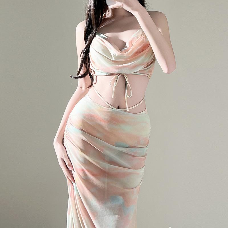 Swimsuit women's 1011 new split three-piece set small fresh tie-dye seaside hot spring small chest hot spring swimsuit