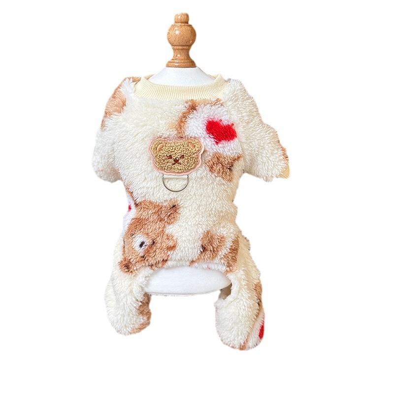 Осень и зима Новая коралловая бархатная утолщенная одежда для четырех ног, теплая одежда для плюшевого мишки, маленькая собака, одежда для щенков