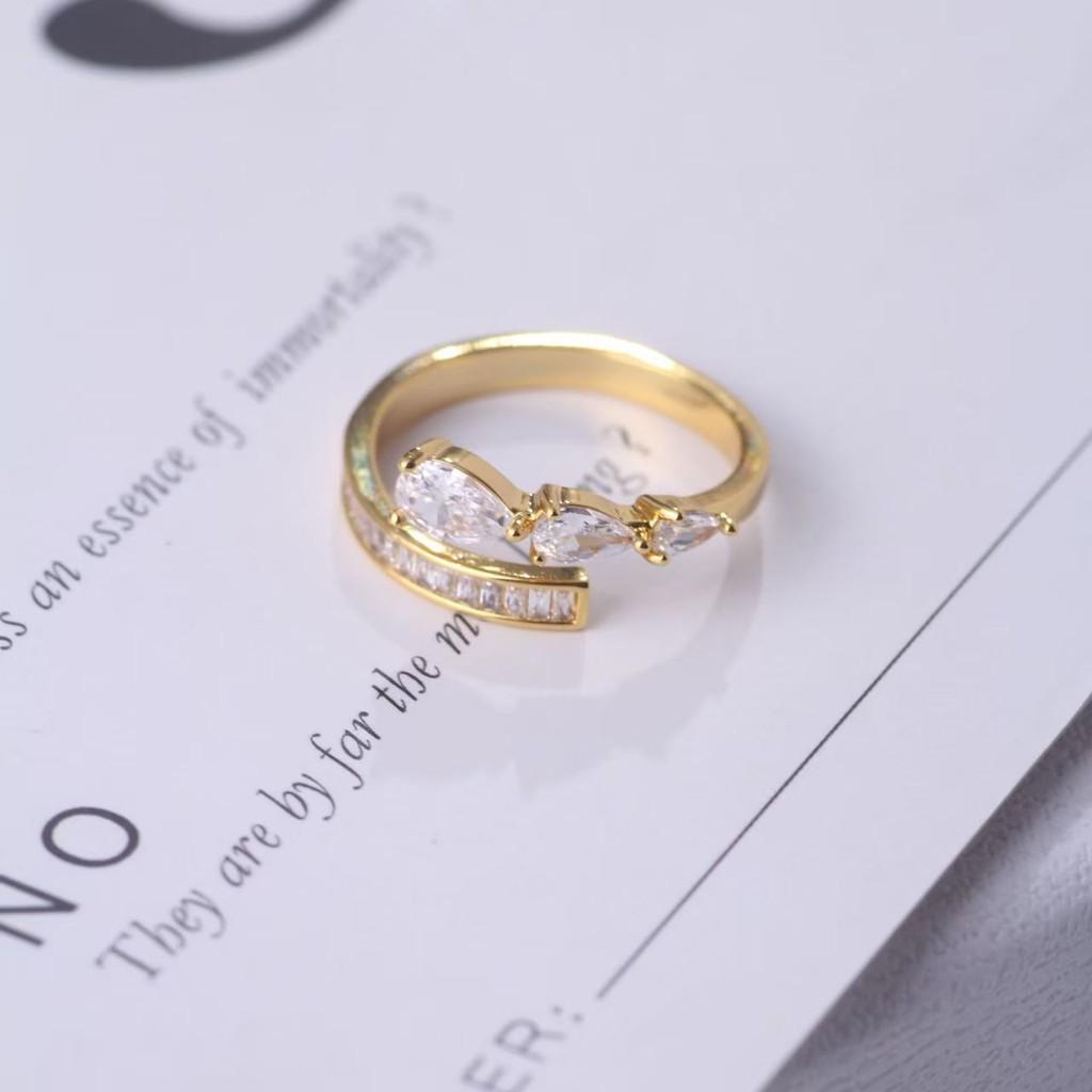Elegant Open Ring For Women Featuring Adjustable Water Drop Design And Sparkling Zircon Stones