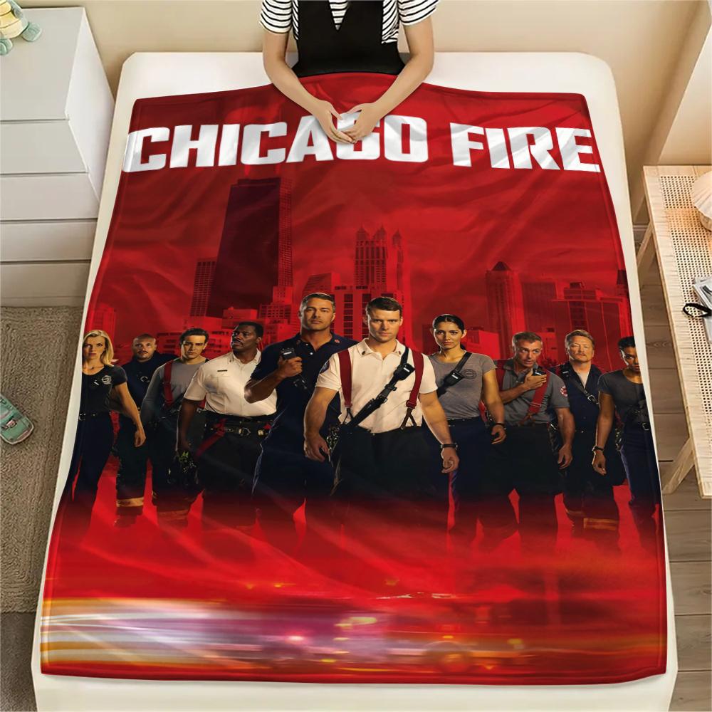 1PC Chicago Fire Print Flannel Blanket, High quality All Seasons, Home Decor, Warmth and Comfort, Perfect for Christmas Gifts