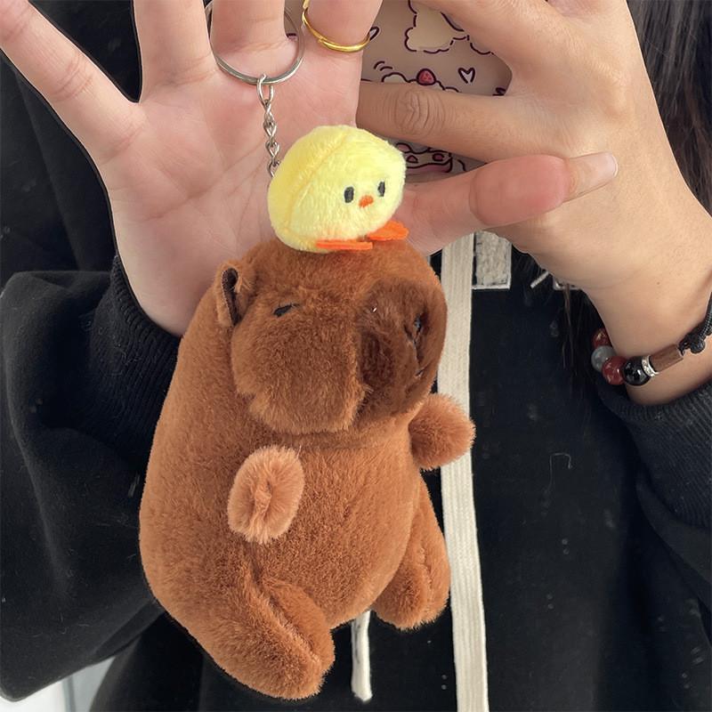 Green Guitar Capybara Plush Toy Short Fur Musical Student Backpack Keychain Cute Collectible Gift