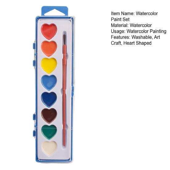 8 Colors Heart Watercolor Washable Water with Brush Valentine's Color Paint Paint Set Day Gifts