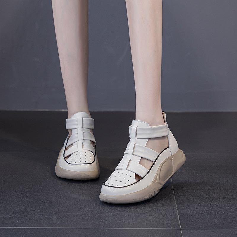 Крутые ботинки, женская обувь, с круглым носком, на толстой подошве, высокие, повседневные сандалии