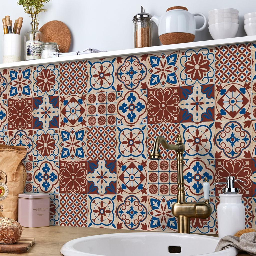 24 Pieces European Pattern Self-Adhesive Tile Sticker Waterproof And Oil-Proof Kitchen Bathroom Wall Decoration Matte Film Pvc Wall Sticker