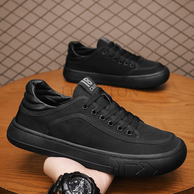 Casual Shoes Sneakers Canvas Shoes Casual Shoes Pure Black Wear-resistant Thick Sole Versatile Breathable Casual Work Shoes