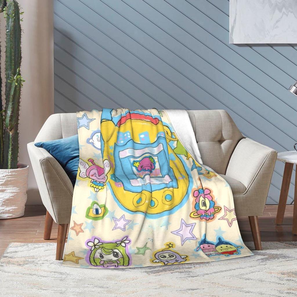 Tamagotchis Cartoon Blankets Fleece Electronic Pets Ultra-Soft Throw Blankets for Bedding Couch Bedspread